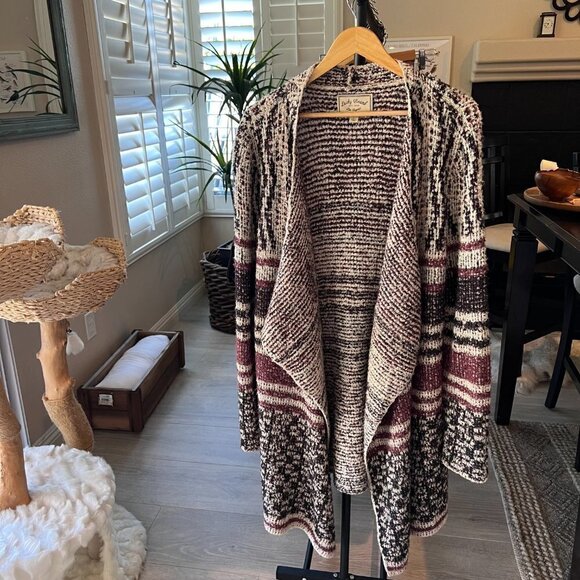 Lucky Brand Duster Cardigan Womens Size Large Boho Wool Longline Metallic Thread - Picture 15 of 16